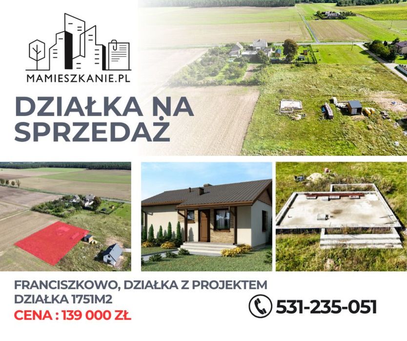 Działka budowlana z rozpoczętą budową, 1751 m2