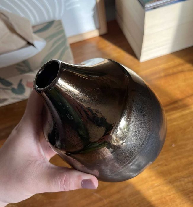 Wazon na kwiaty ceramiczny złoty czarny glamour szkliwiony unikalny