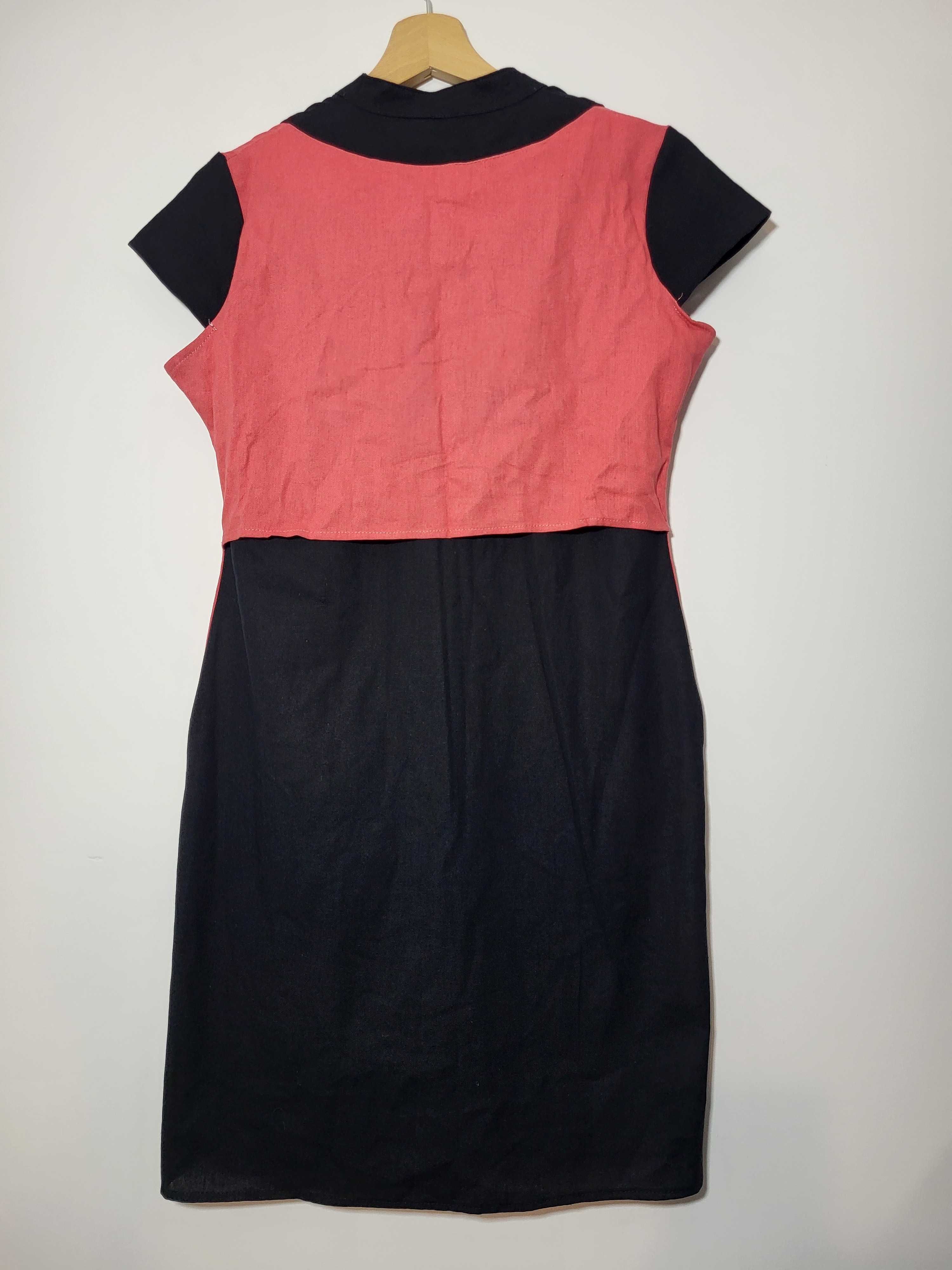 Nowa unikatowa sukienka szmizjerka malina czarna kieszenie M 38 L XL
