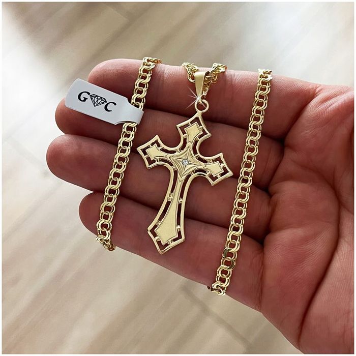 Złoty Łańcuszek Z Grawerem Dla Syna, Naszyjnik Garibaldi Z Krzyżykiem