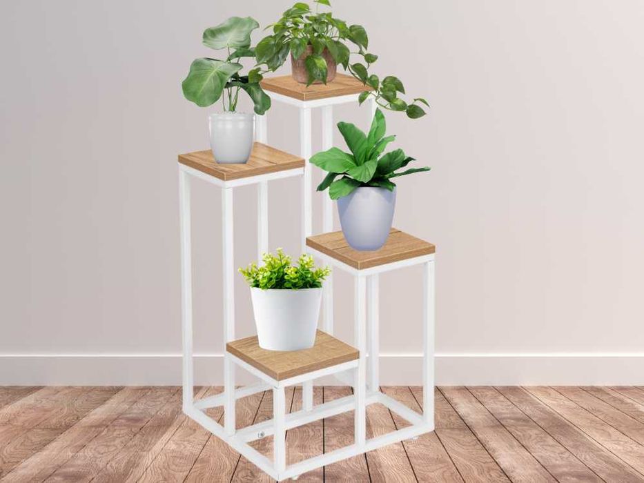 Kwietnik Stojak Metalowy na Kwiaty Cztery Półki Biały Craft 68cm
