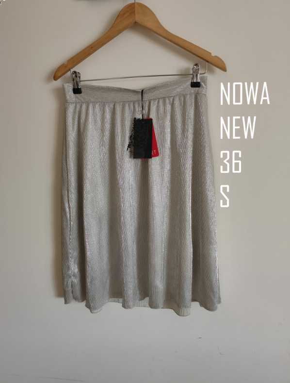 Nowa spódnica midi S 36 Carry srebrna srebrzysta do kolan