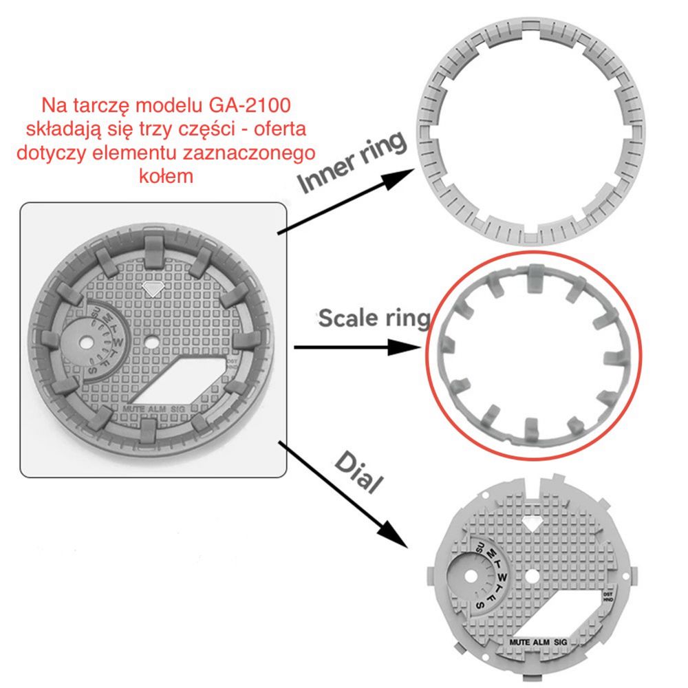 G-Shock GA-2100 tarcza indeksów (szara) MODKIT