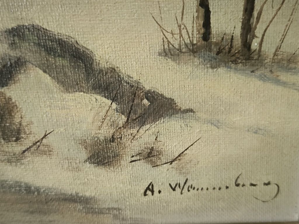 Obraz olejny zima A. WENNERBERG Norwegia sygnowany