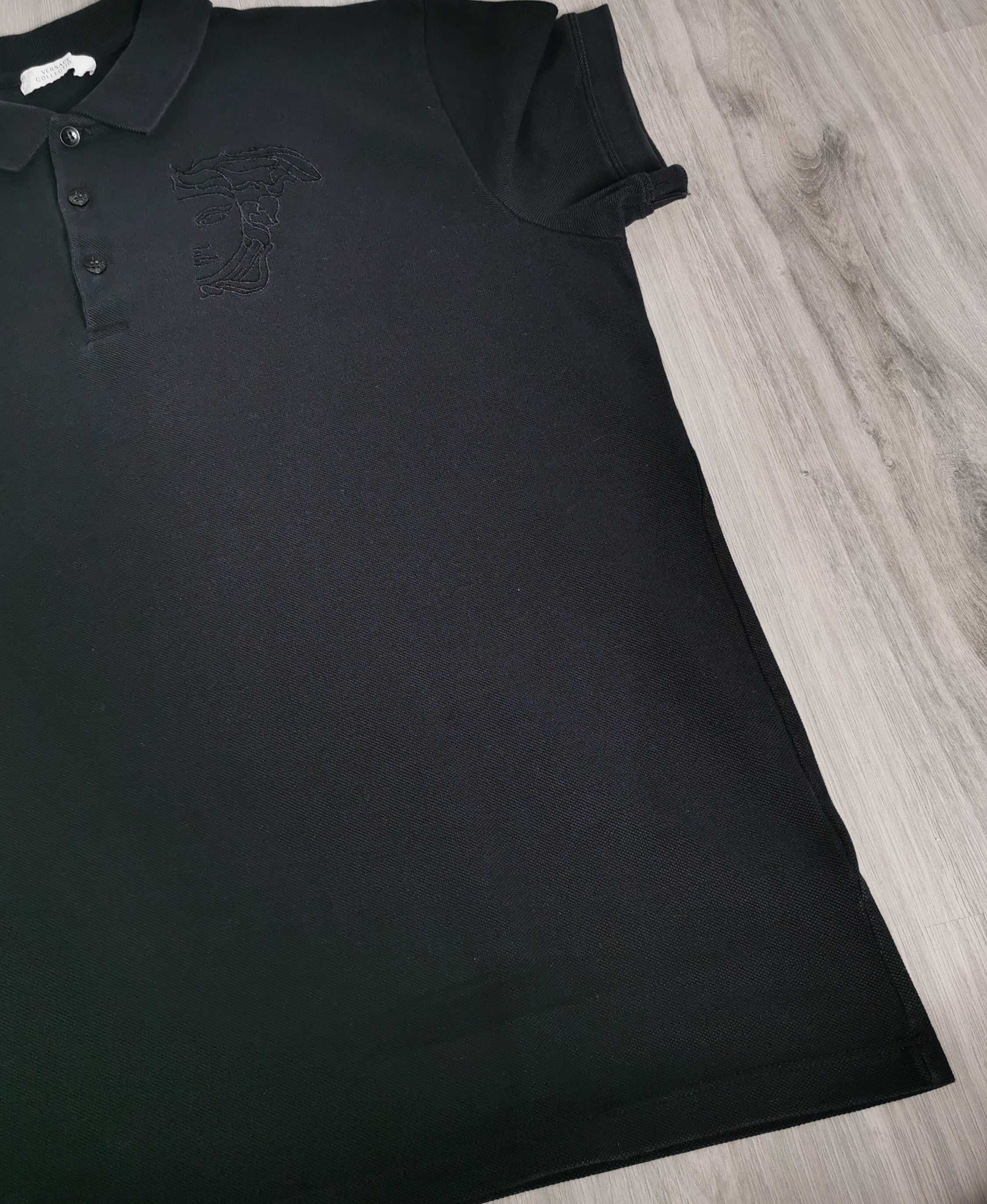 T-shirt polo Versace wyszywane logo rozmiar XL/XXL black czarny