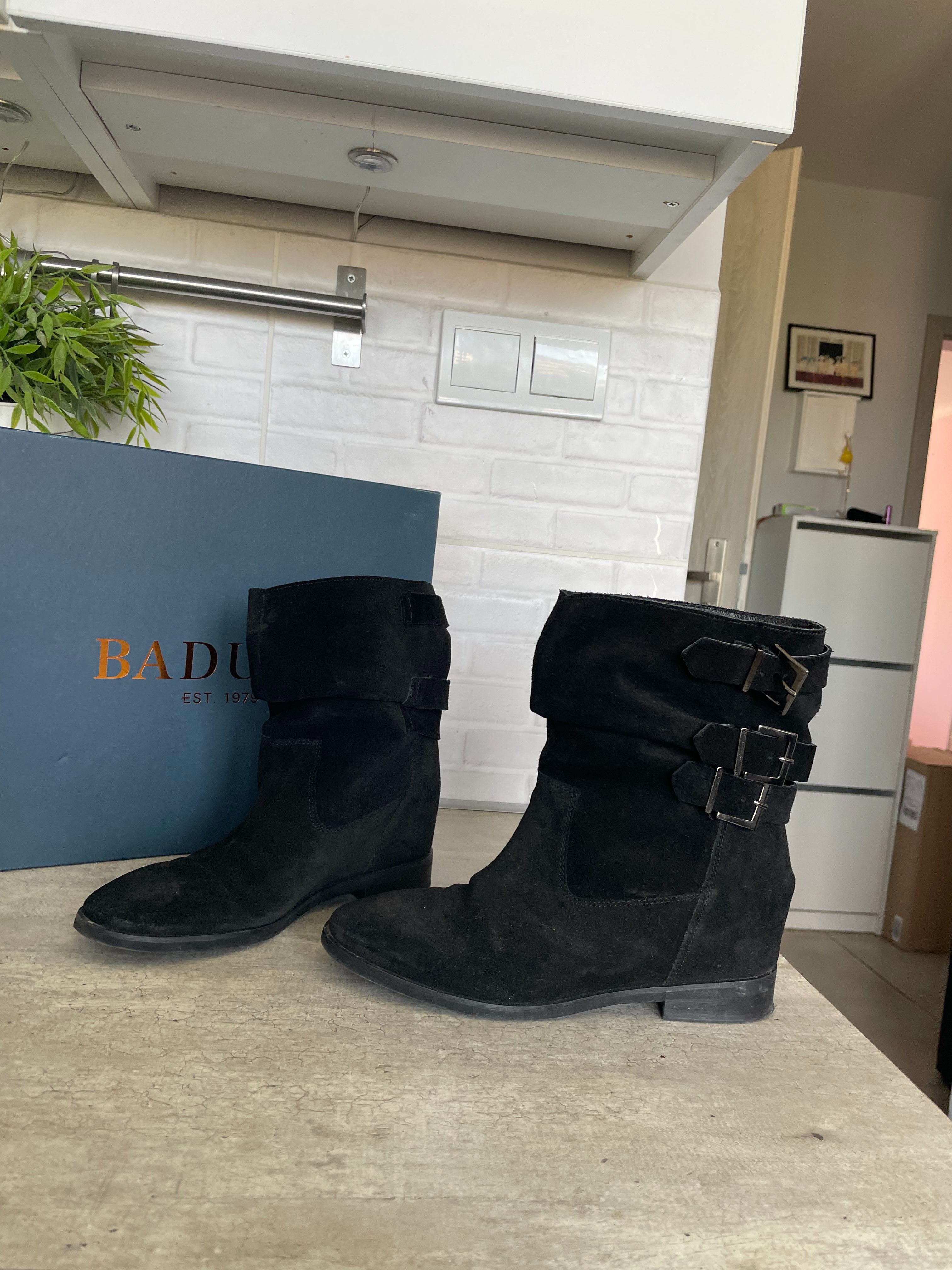Badura Alegra czarne botki na koturnie koturny boho skóra skórzane