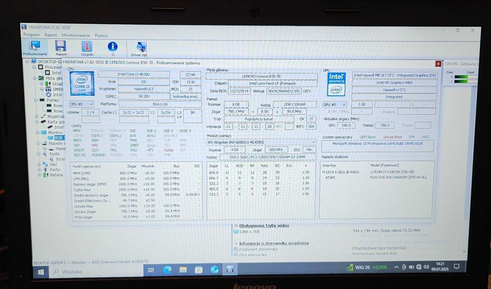 A136] Laptop Lenovo B50-70 i3-4030U 8GB3 256GB SSD bateria