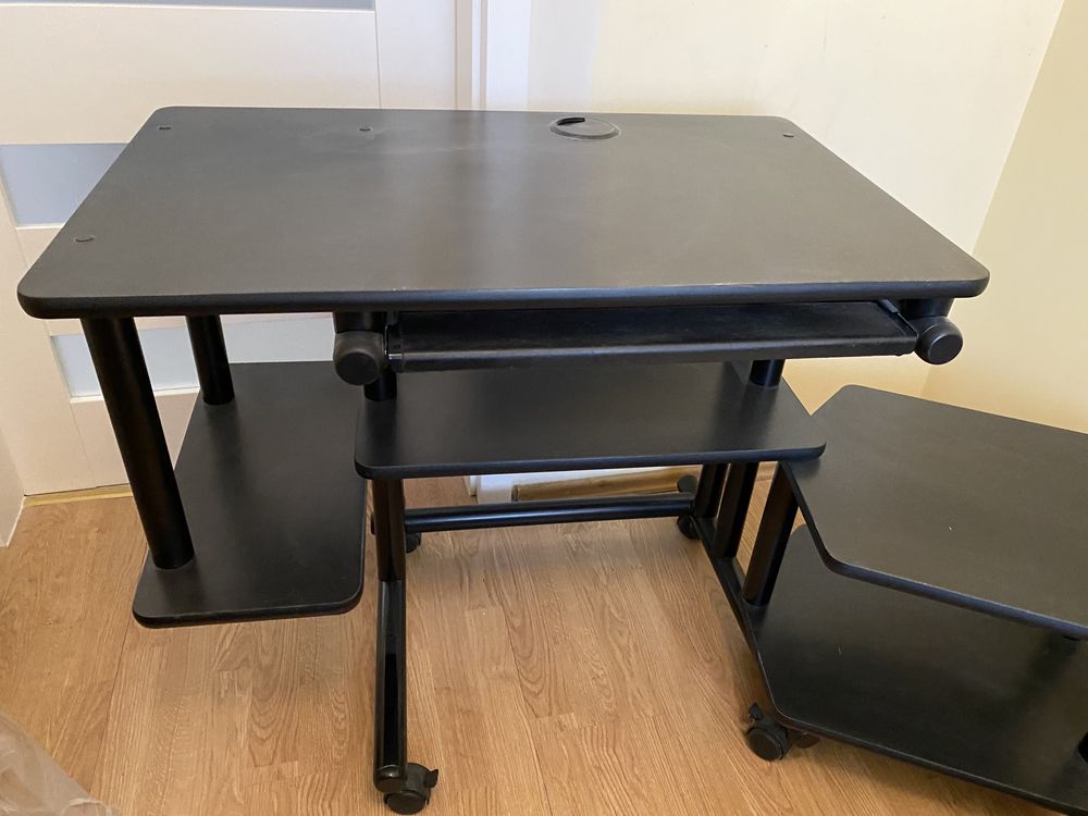 biurko komputerowe wysuwana szuflada stalowe czarne stolik na drukarkę