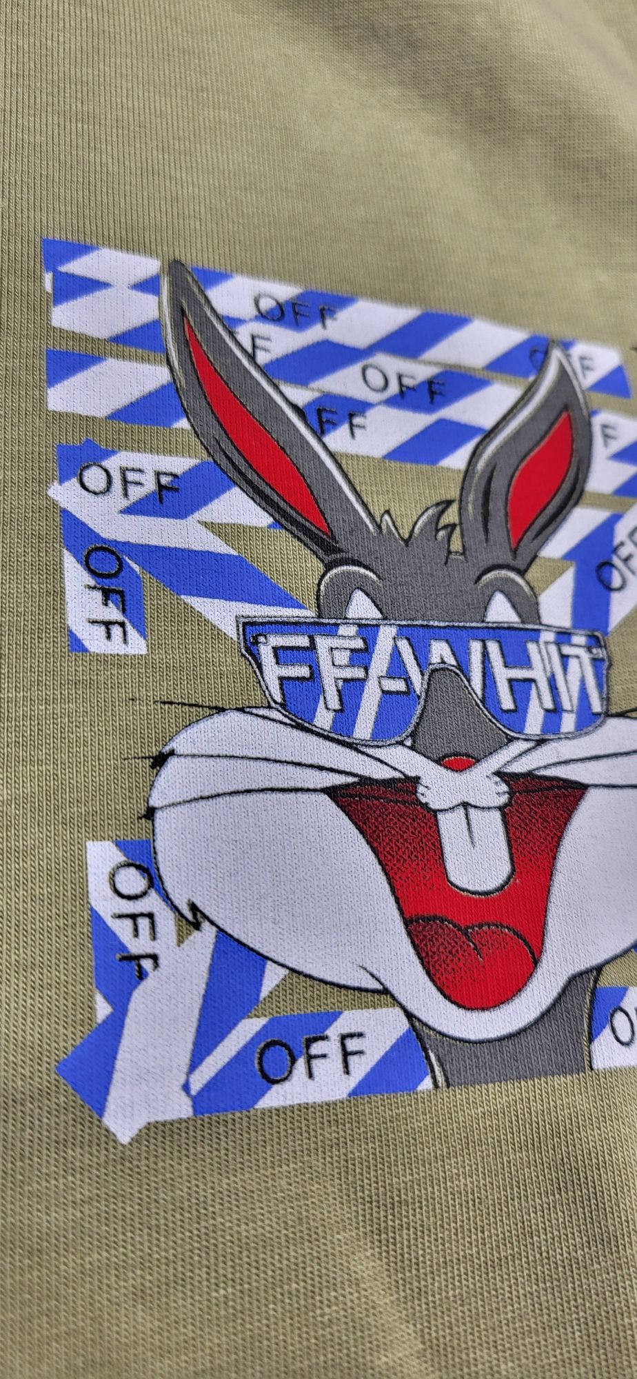 Off white koszulka męska t-shirt oliwka khaki królik bugs S