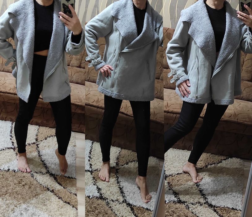 Утеплена дублянка косуха Boohoo на хутрі, тепла подовжена косуха Ботал