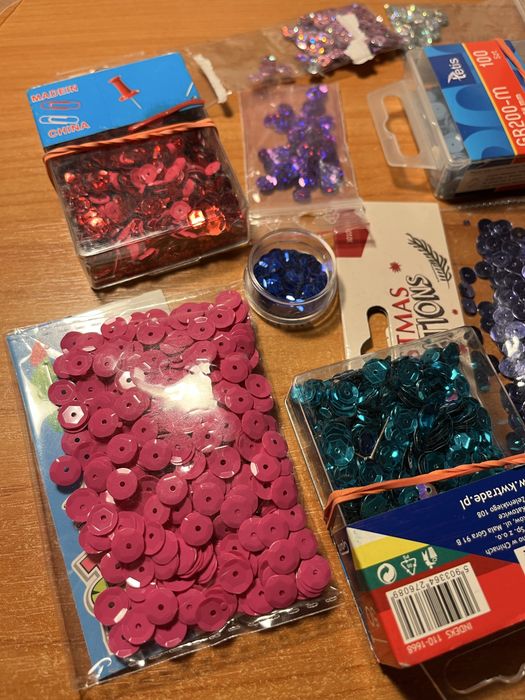 Cekiny niebieski, srebrny, fioletowy, różowy