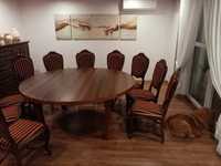 Stylowy okrągły stół drewniany plus 12 krzeseł drewno