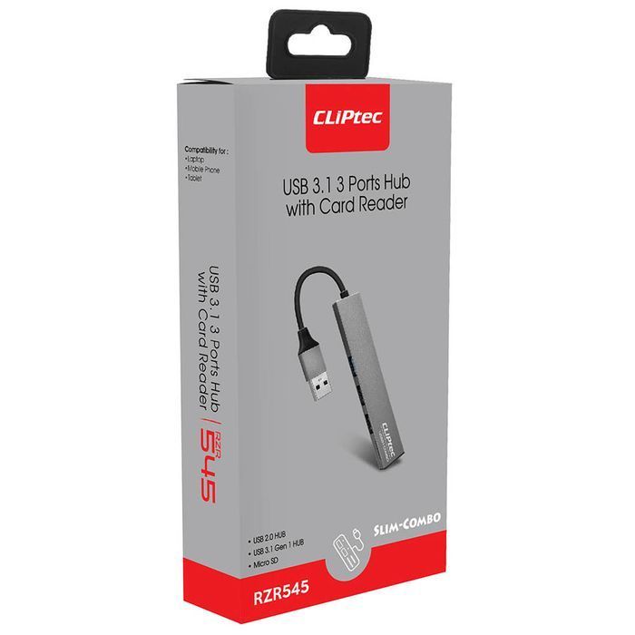Cliptec Adapter HUB - USB na USB 3.1 + 2xUSB 2.0 + microSD - Slim