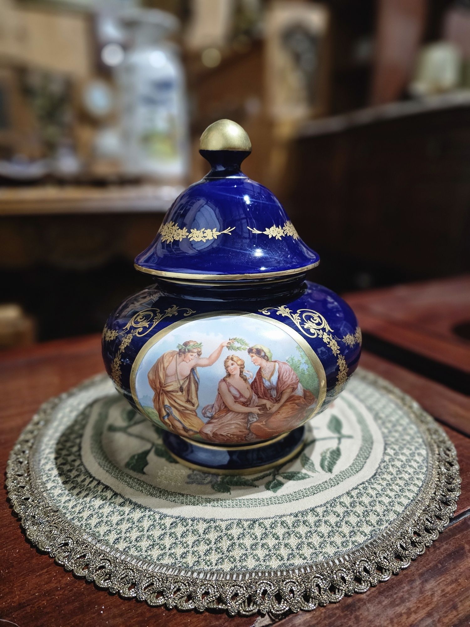 Waza wazon z pokrywką kobalt + złoto capodimonte #1500 Stylowy Węgrów