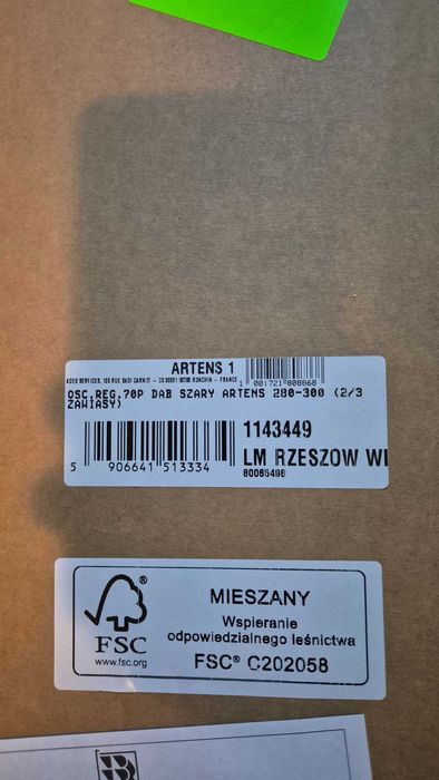 Ościeżnica regulowana, 70 P Dąb szary Artens 280-300