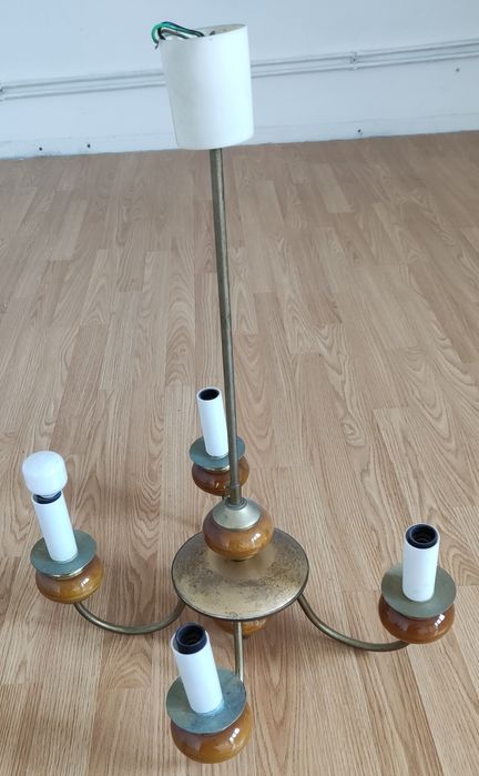 Lampa wisząca żyrandol PRL 4 punktowa bez kloszy