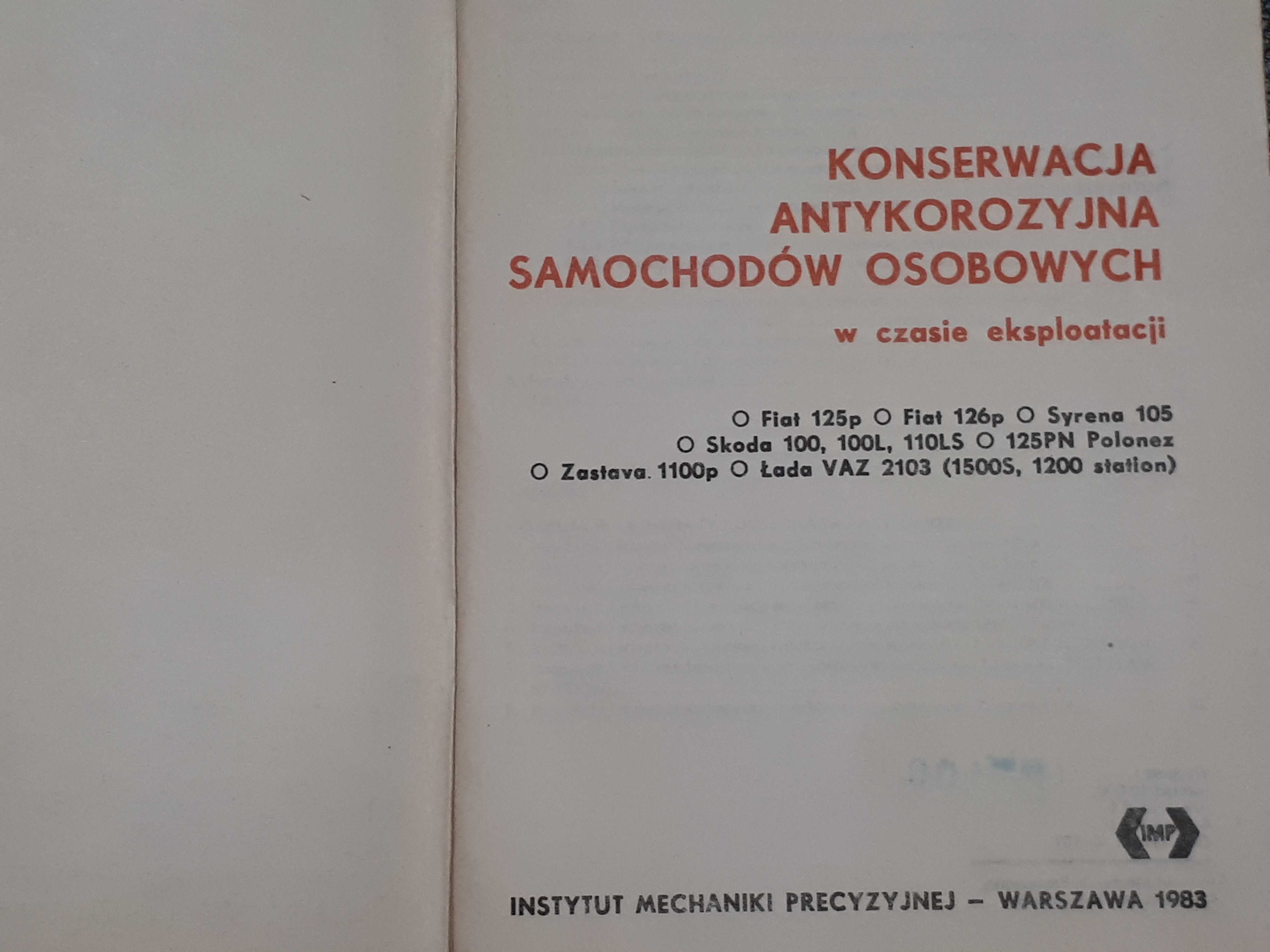 Książka konserwacja Syrena 125p 126p polonez Zastava Skoda Łada