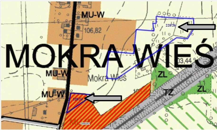 Syndyk sprzeda udział 1/5 w działkach w miejscowości Mokra Wieś
