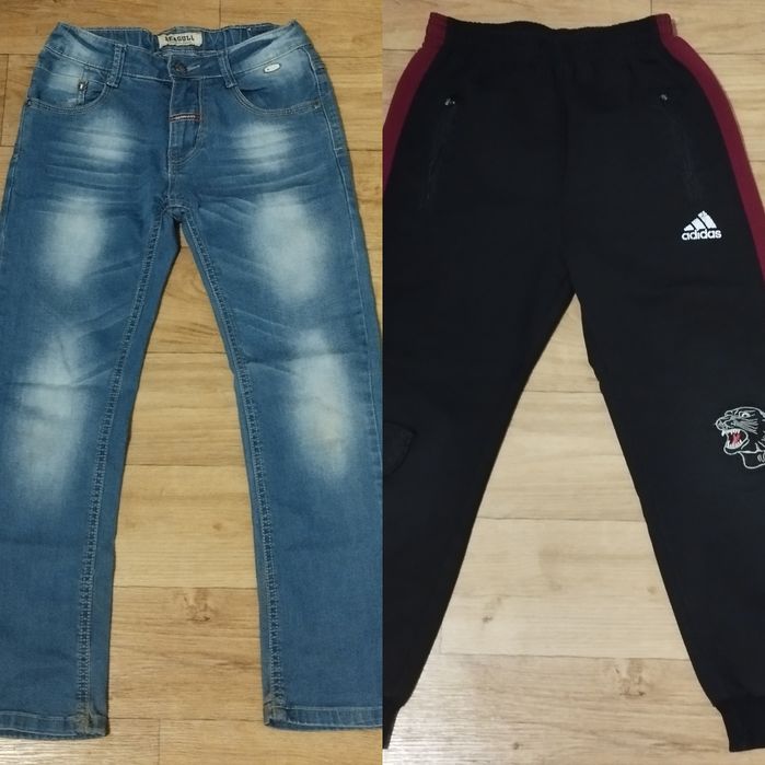 Джинси 134 см; спортивні штани 128 см