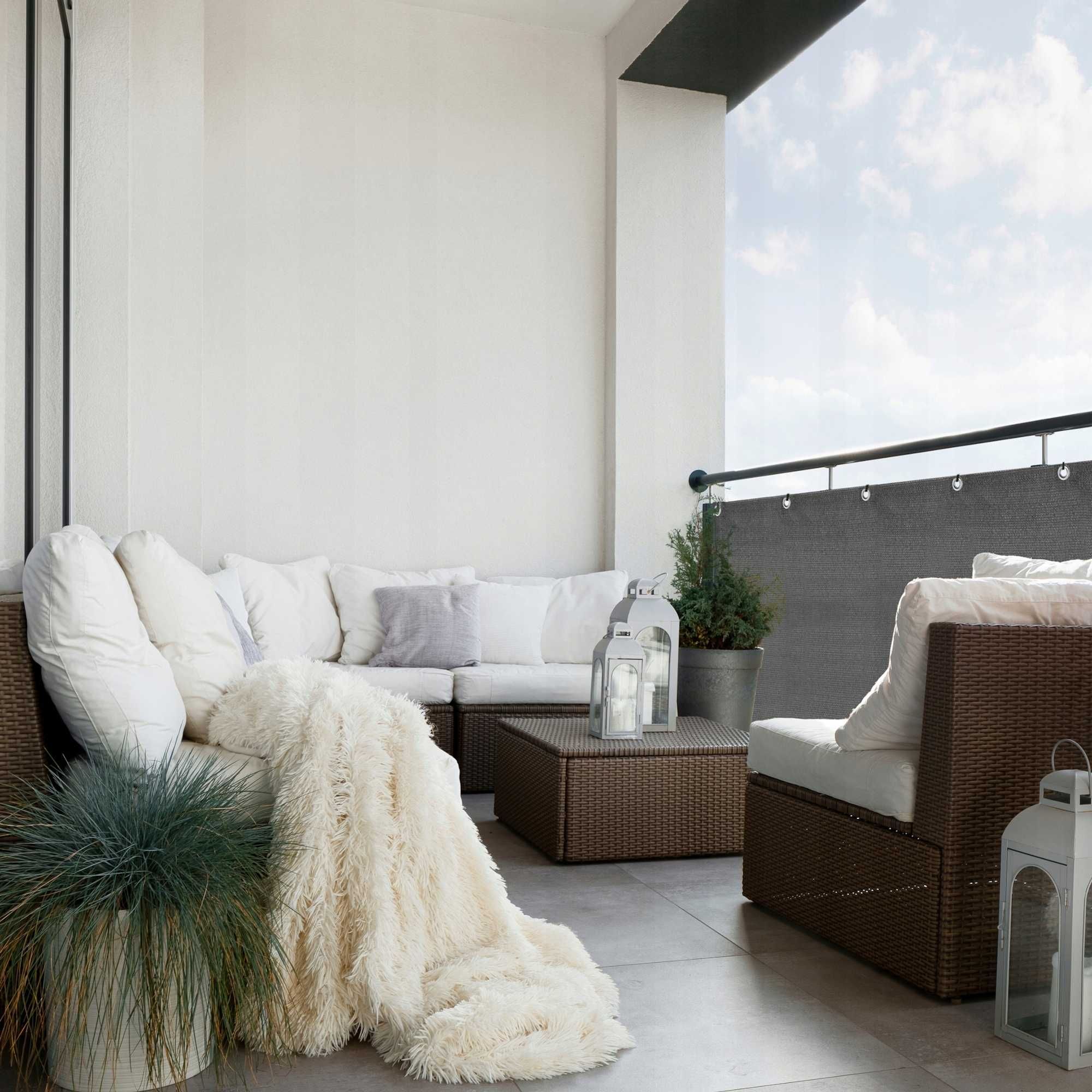 Osłona na balkon, płot mata balkonowa 1x7m solidna + mocowanie oczka