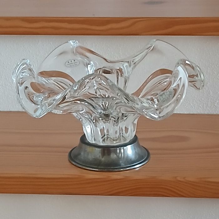 Centro de mesa fruteira de vidro e estanho