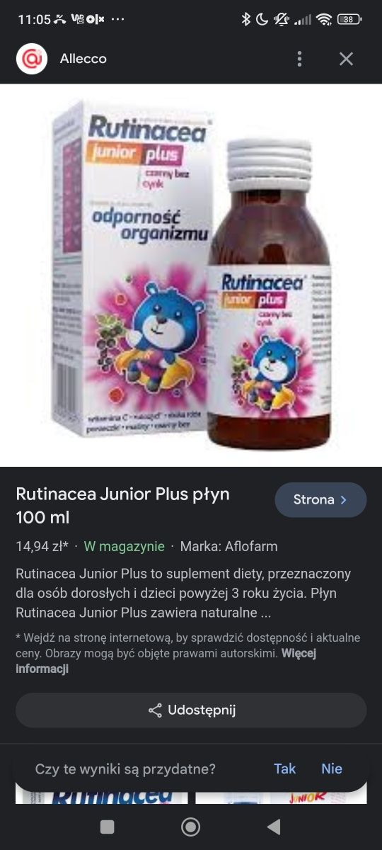 Okazja! Rutinacea Junior Plus płyn 100 ml na odporność dla dzieci