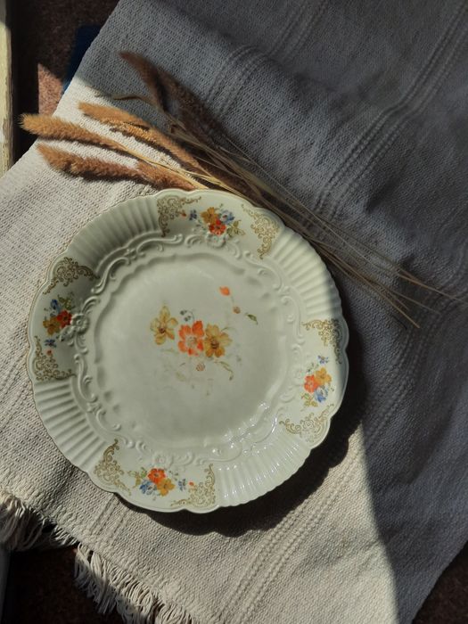Talerz do ciasta owoców porcelana H. Steinmann Tiefenfurt vintage kwia
