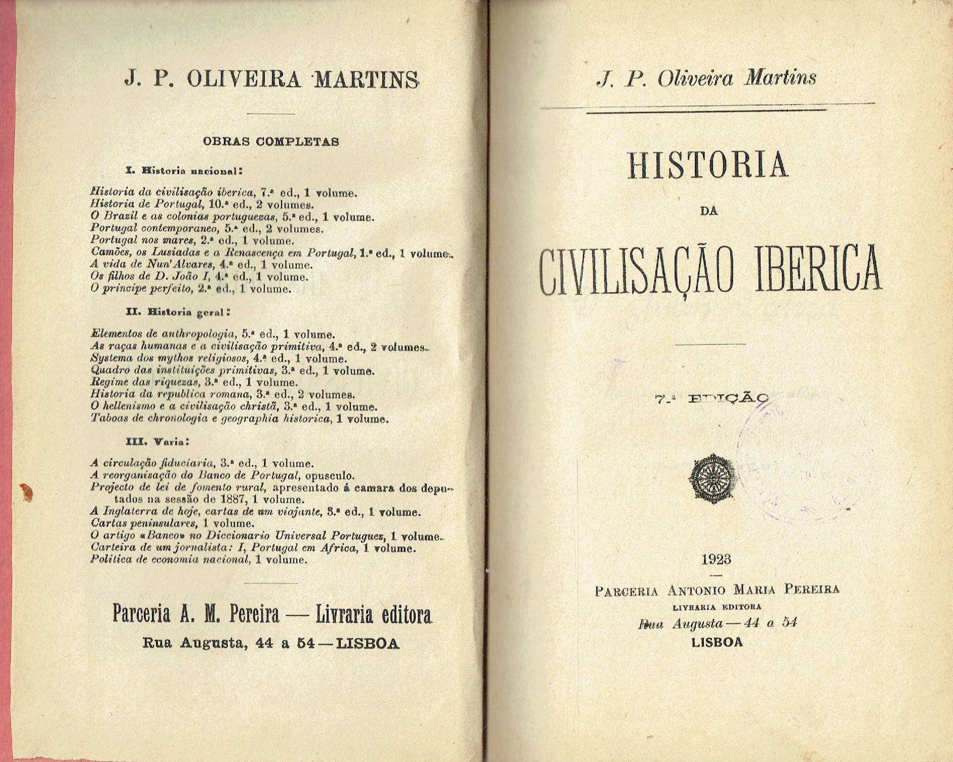 7837

Historia da civilização ibérica  
de Oliveira Martins.