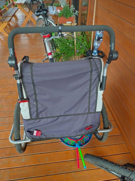 Przyczepka rowerowa 2-osobowa / wózek - kolor czarno-biały