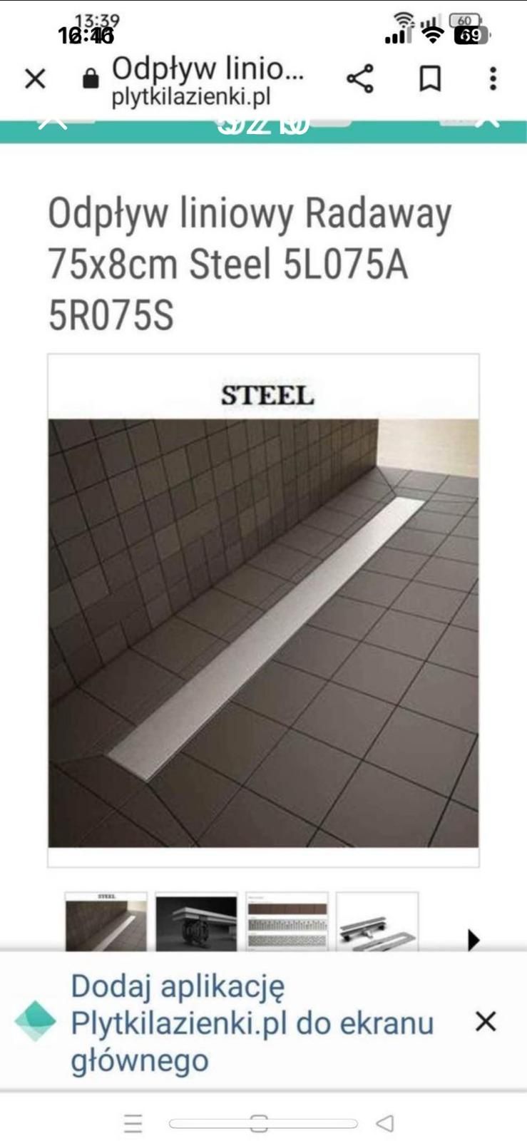 Odpływ liniowy z regulacja 75x8cm Radaway steel 5LO75A NOWY