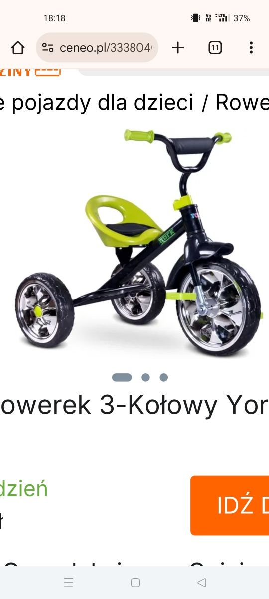 Toys York Green Rower Rowerek trójkołowy Smyk
