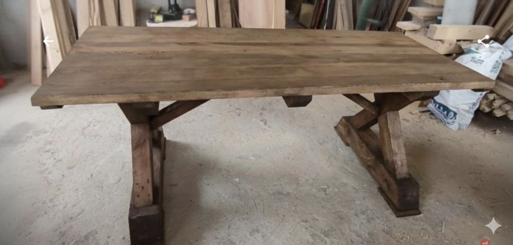 Masywny stół z litego drewna • ręczna robota • 190 cm • styl rustykaln