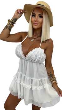 Sukienka Lola Bianka hiszpanka letnia biała na ramiączkach szyfonowa
