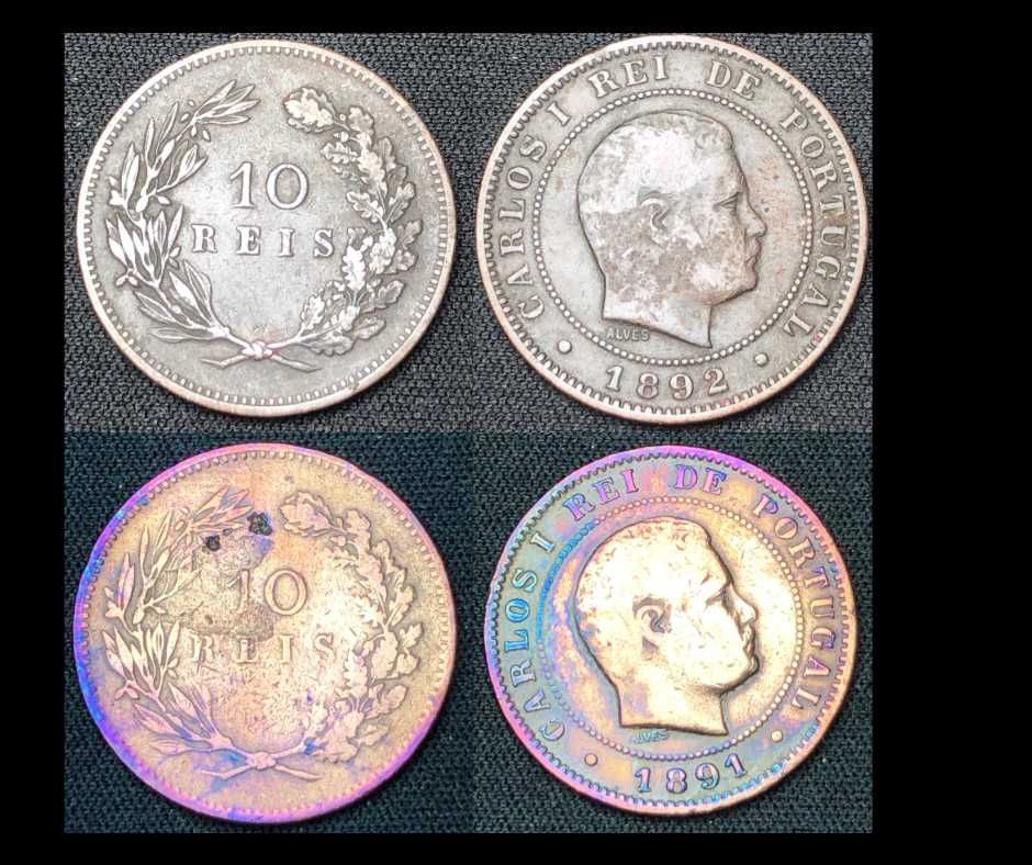 Lote de 2 moedas de 10 Reis em Bronze 1891 e 1892