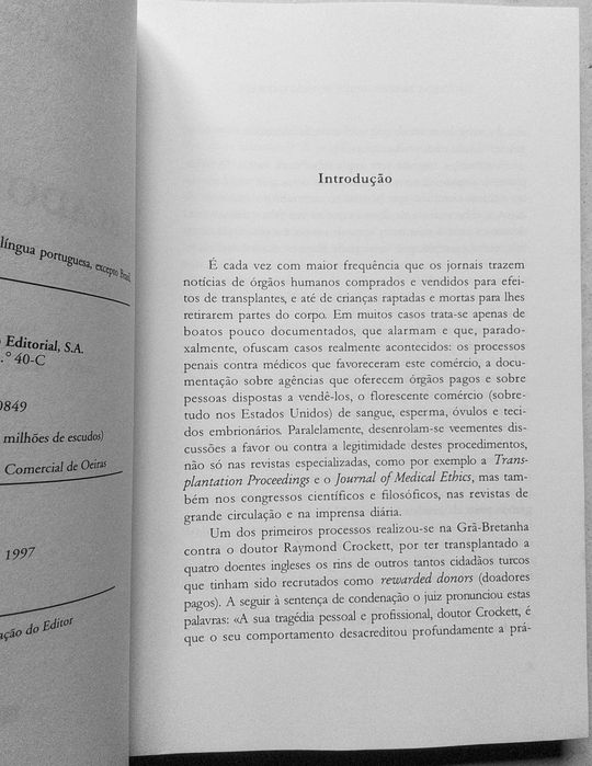 Livro "Ensaio sobre a compra e venda de partes do corpo humano"