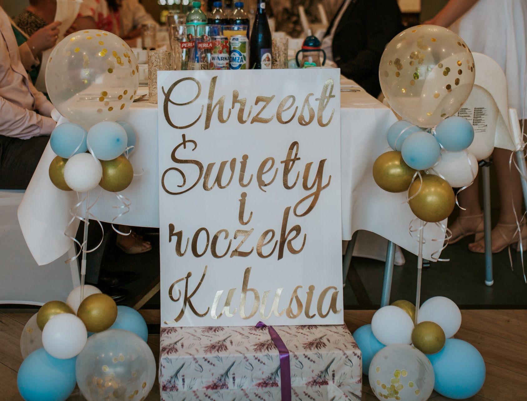 Dekoracja baner tablica na Chrzest Święty Roczek dla Kubusia