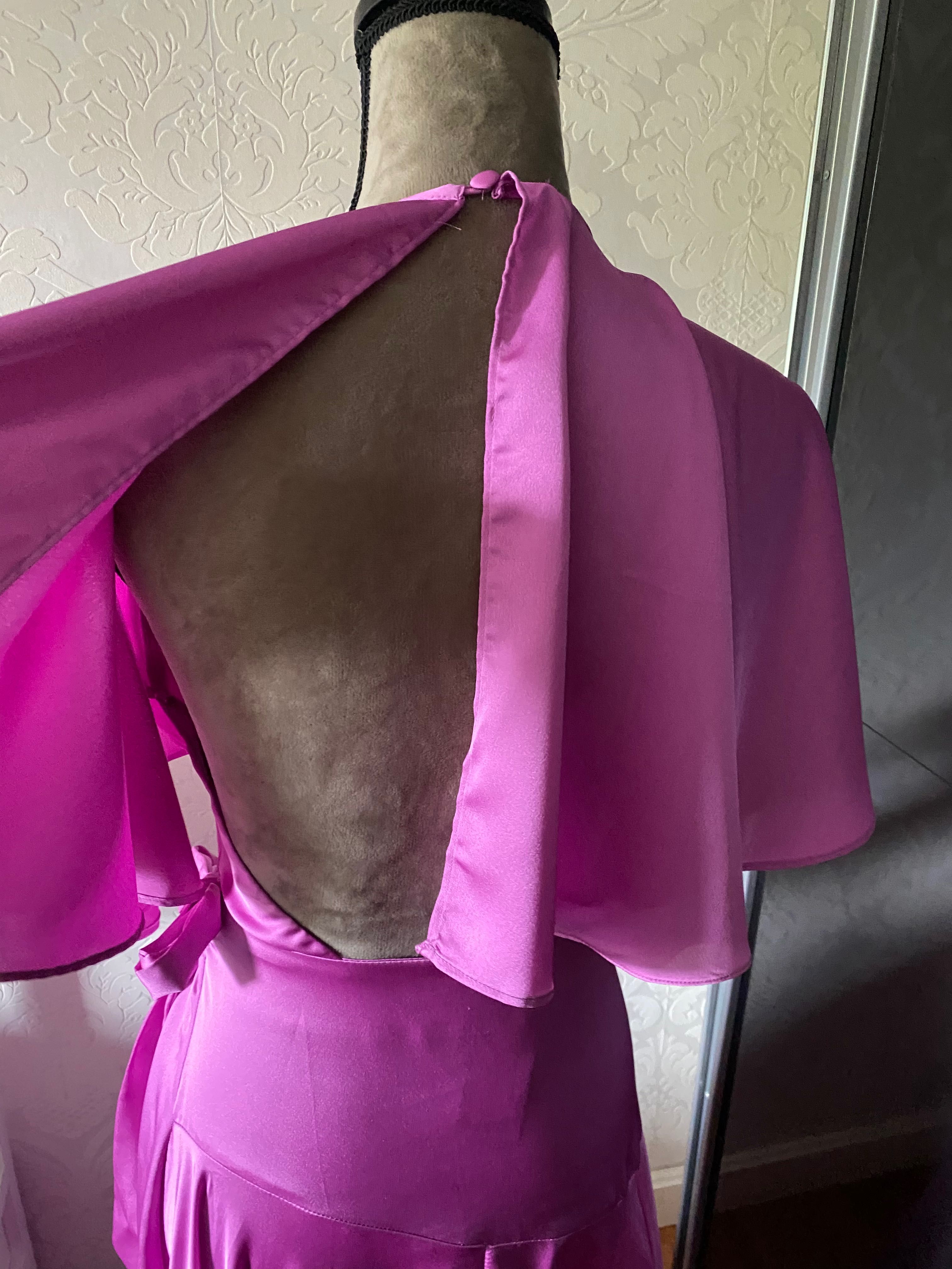 Nasty Gal różowa fioletowa sukienka maxi z odkrytymi plecami 34 XS
