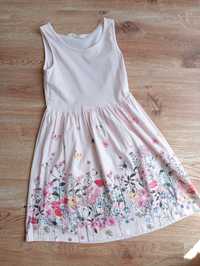 Dżersejowa sukienki H&M r 134/140 cm  motyle, kwiaty