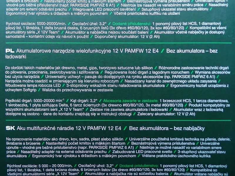 Narzędzie Wielofunkcyjne Bezprzewodowe Parkside 12V
