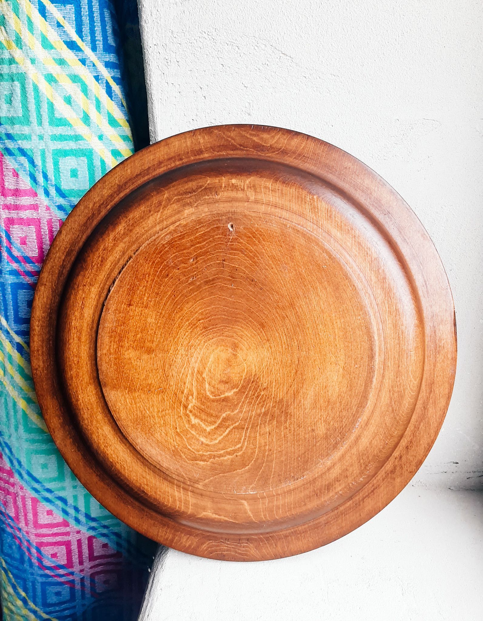 Talerz drewniany vintage retro PRL rzeźbiona mandala unikat