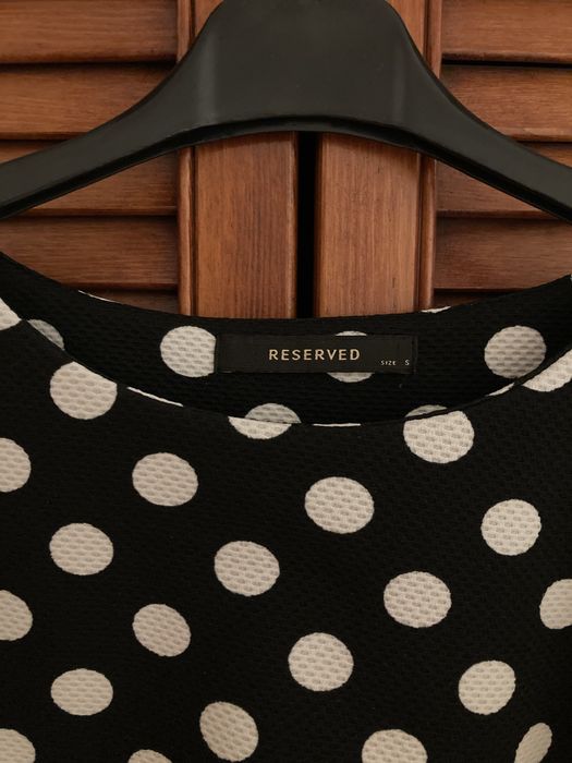 Bluzka Reserved groszki czarna kropki falbanka 36 S
