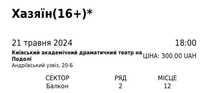 квиток на виставу Хазяїн, театр на Подолі