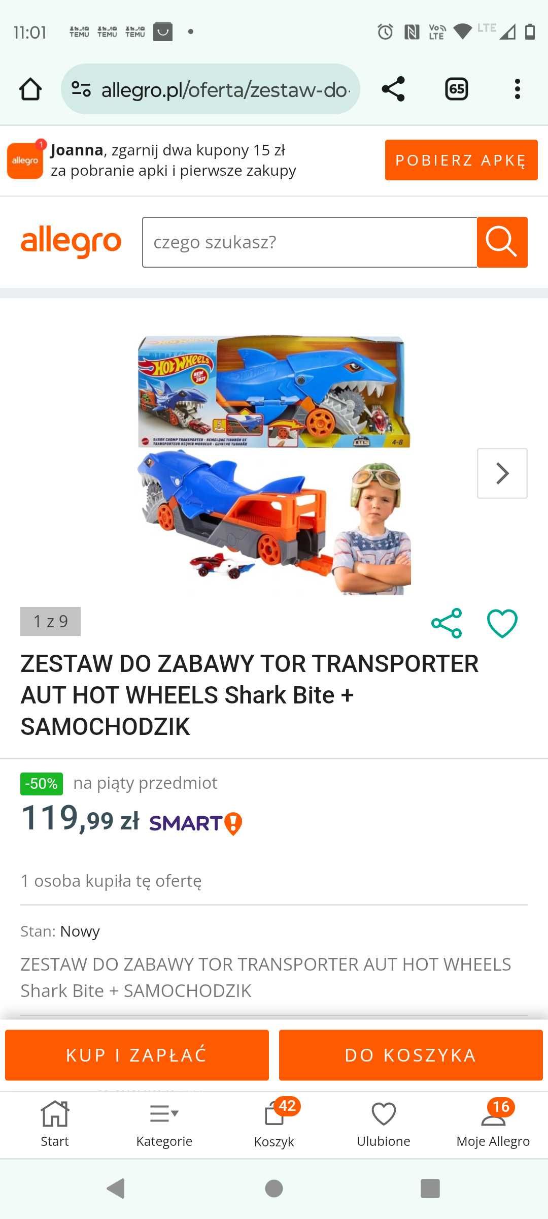 Sprzedam rekina Hot whells transport pożeracz