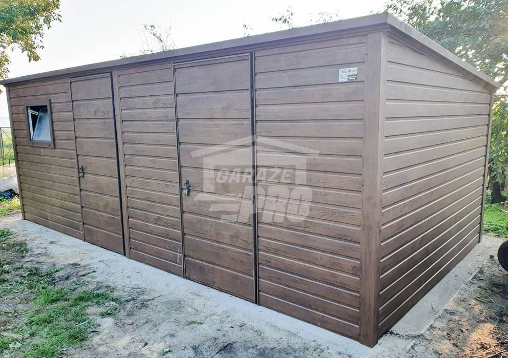 Domek ogrodowy - schowek 6x3 2x drzwi + okno  ciemny orzech GP219