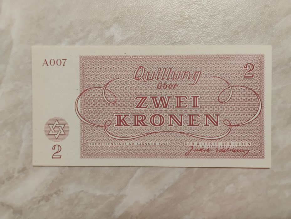 Banknot Getto Terezin - 2 korony z 1943 r.