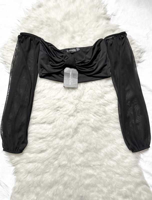 Crop top transparentne rękawy s m bufiaste rękawy przezroczyste