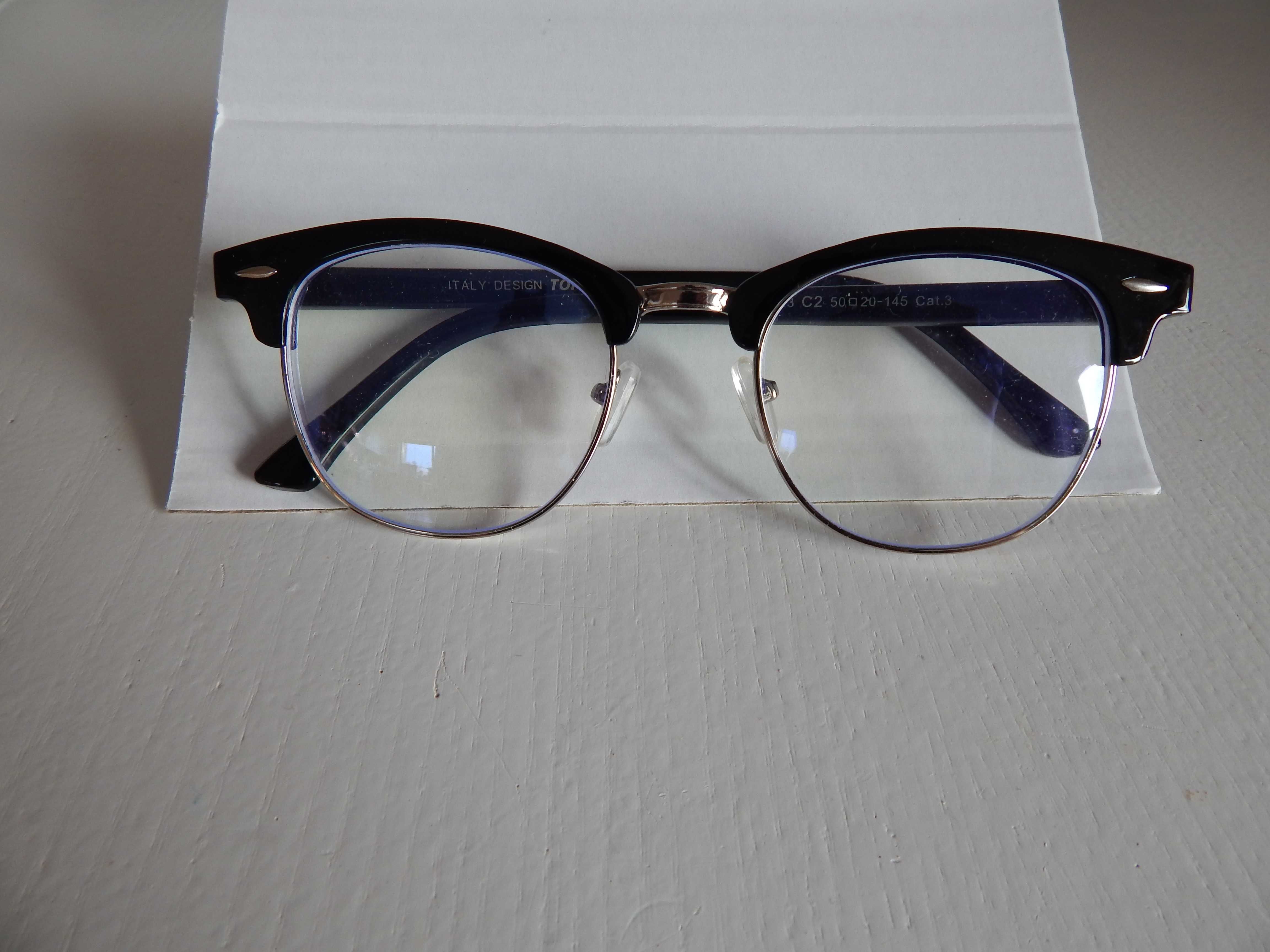 Okulary męskie Clubmaster, zerówki z filtrem światła niebieskiego