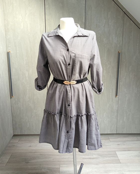 Nowa sukienka w kratkę z długim rękawem szmizjerka koszulowa L  XL