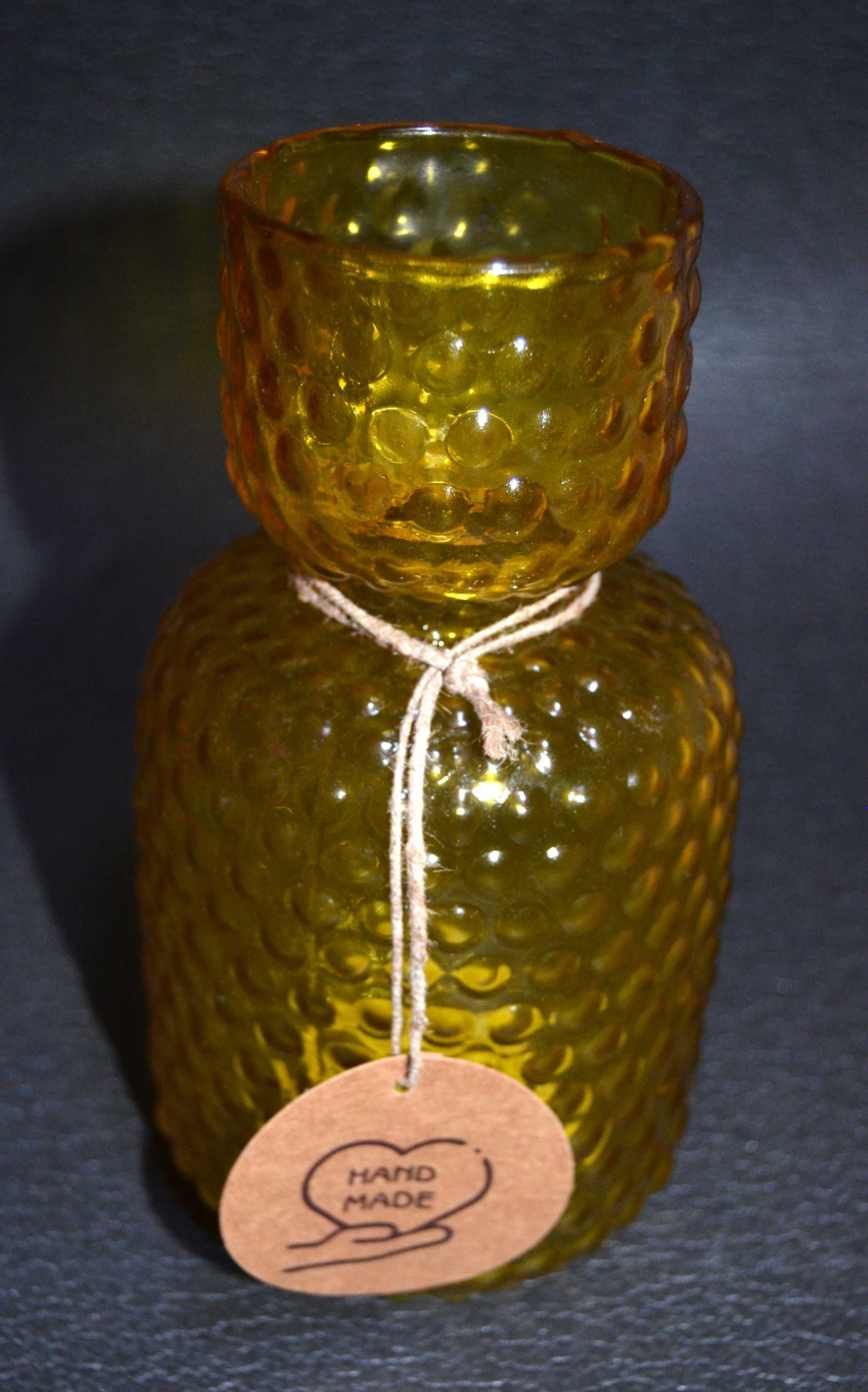 Nowy żółty wazon, szklany z recyklingu (hand made) castorama