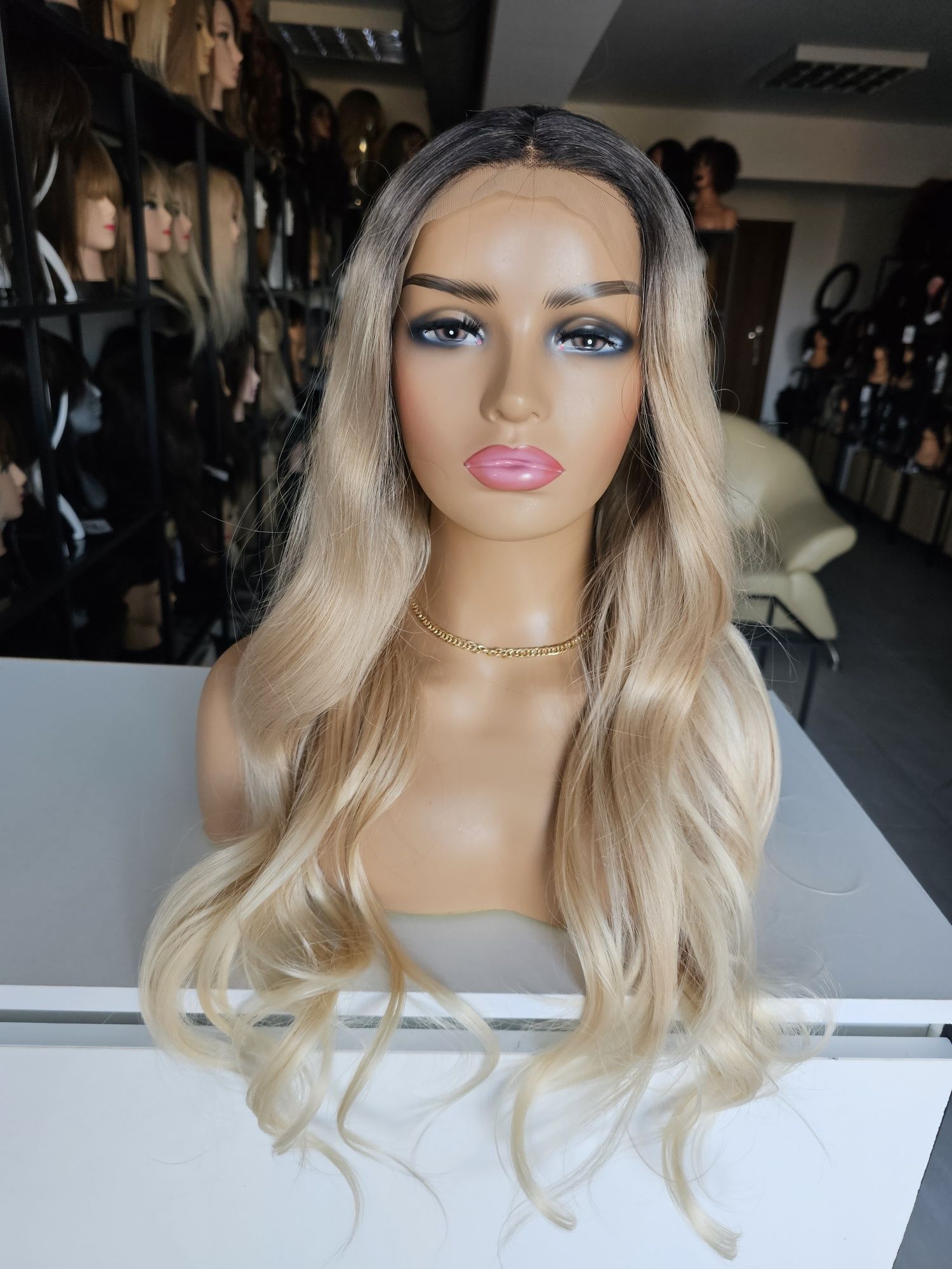 Peruka premium blond ombre Sabina 70 cm lacefront zamiast przedłużania